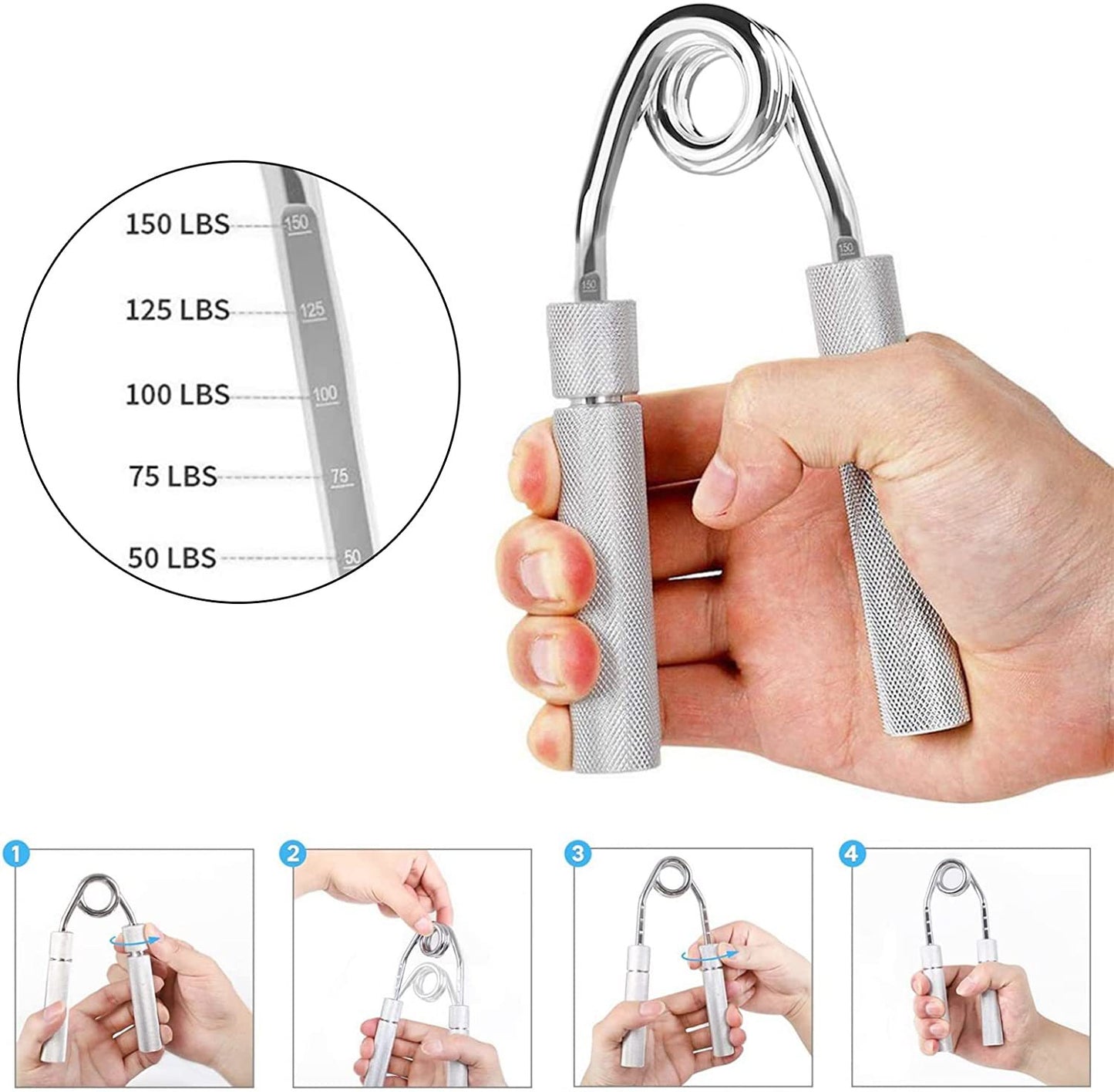 2 pcs Black Heavy Duty Metal Hand Grip Strengthener - Hand Training Equipment for Rehabilitation & Fitness with Adjustable Resistance 250LB