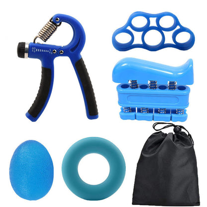 Blue 5-Piece Hand Grip Strength Training Set - Adjustable Grip Exerciser, Silicone Grip Rings & Grip Ball