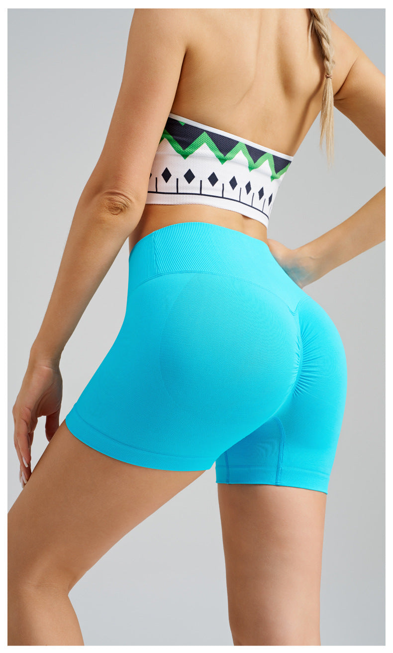 Colorful Blue Yoga Shorts - Seamless, High Waist, Tummy Control Size S