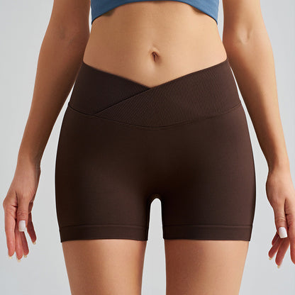 Dark Brown Yoga Shorts - Seamless, High Waist, Tummy Control Size S