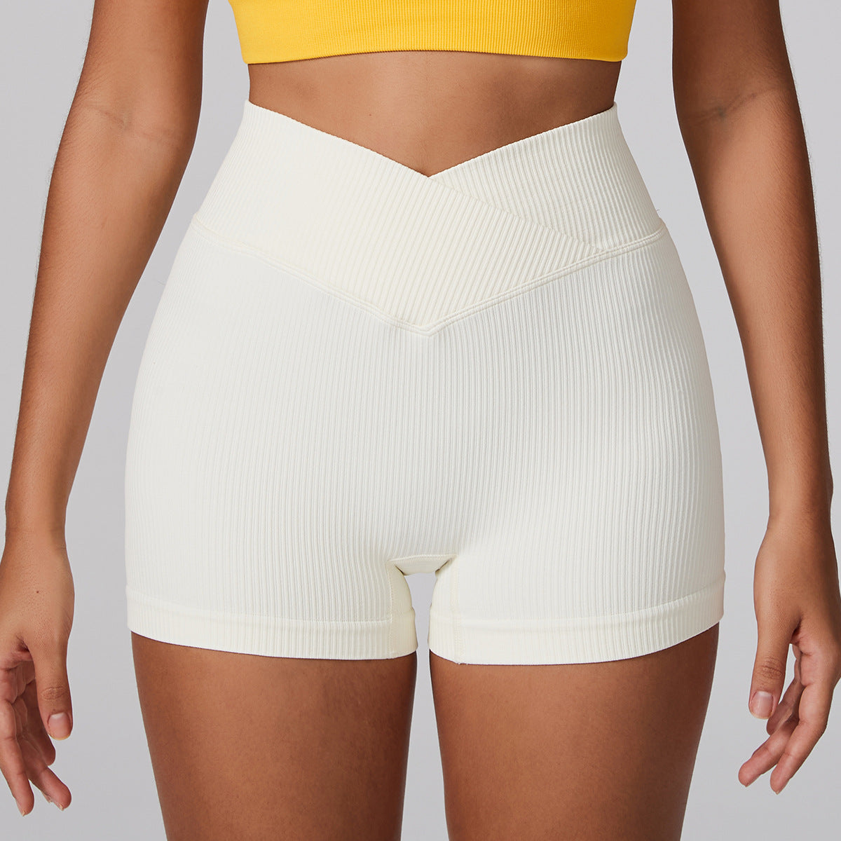 Beige Yoga Shorts - Seamless, High Waist, Tummy Control Size M