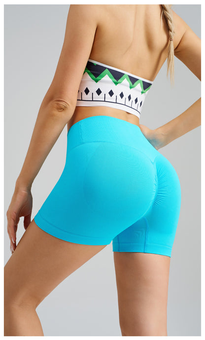 Colorful Blue Yoga Shorts - Seamless, High Waist, Tummy Control Size M
