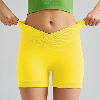 Lemon Yellow Yoga Shorts - Seamless, High Waist, Tummy Control Size M