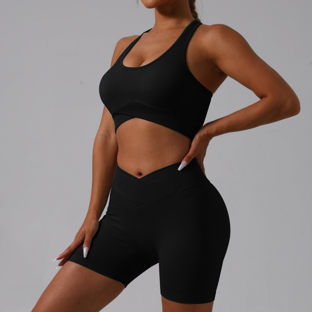 Black Yoga Shorts - Seamless, High Waist, Tummy Control Size XL