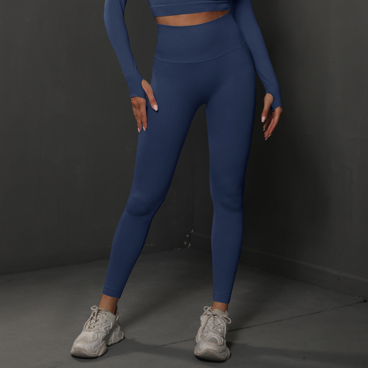 Size L Navy Blue Seamless High-Waisted Yoga Pants for Women - Lift Workout Leggings for Running, Gym, and Fitness