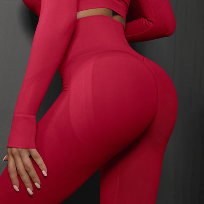 Size L Red Seamless High-Waisted Yoga Pants for Women - Lift Workout Leggings for Running, Gym, and Fitness