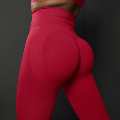 Size M Red Seamless High-Waisted Yoga Pants for Women - Lift Workout Leggings for Running, Gym, and Fitness