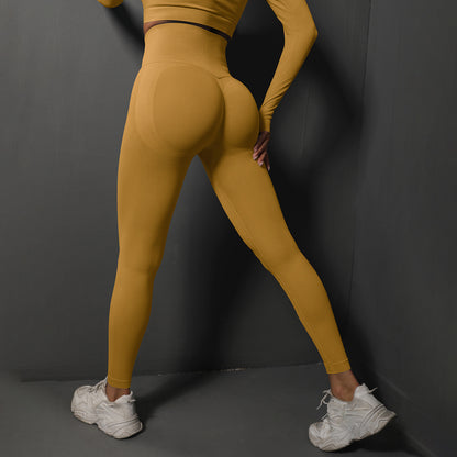 Size L Yellow Seamless High-Waisted Yoga Pants for Women - Lift Workout Leggings for Running, Gym, and Fitness