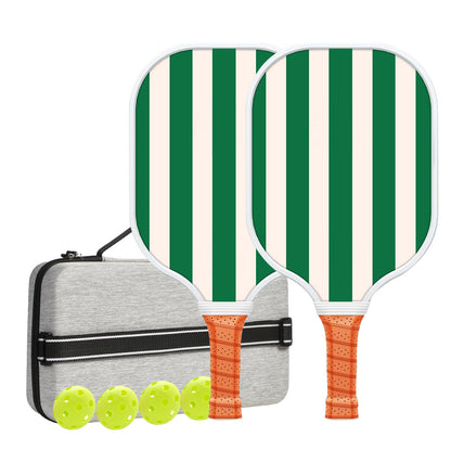 Set 4 White And Green T700 Carbon Fiber Pickleball Paddle Set - 2 Paddles, 4 Balls, and Portable Carry Bag for Adults and Students
