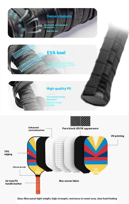 Style 4 Colorful  Geometric Patterns Fiberglass Pickleball Paddle Set - 2 Paddles, 4 Balls, and Portable Carry Bag for Outdoor Play