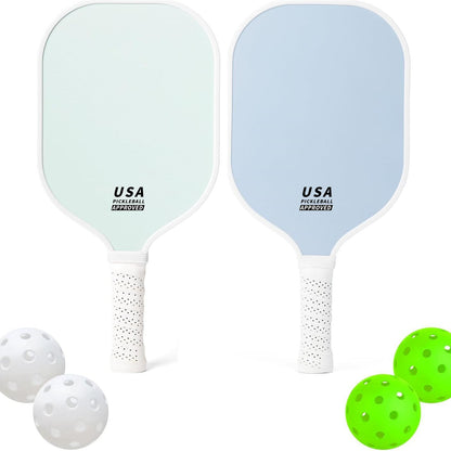 Dark Blue Fiberglass Pickleball Paddle Set - 2 Minimalist Paddles, 4 Balls, and Carry Bag for Outdoor Play