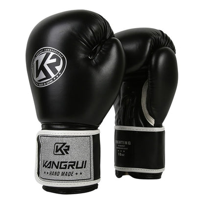 Black And Silver Durable 8oz PU Leather Boxing Gloves - Padded & Ventilated for Training