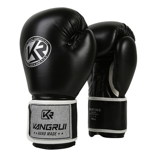 Black And Silver Durable 10oz PU Leather Boxing Gloves - Padded & Ventilated for Training