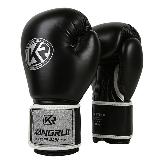 Black And Silver Durable 10oz PU Leather Boxing Gloves - Padded & Ventilated for Training