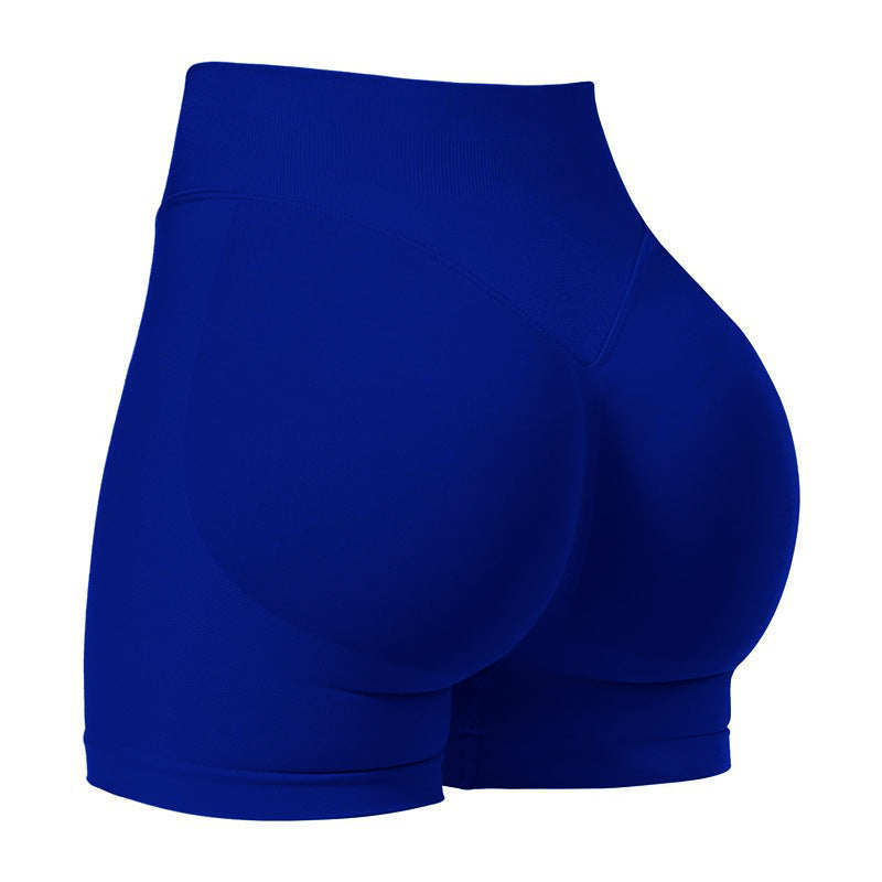 S Blue High-Elastic Hip Yoga Shorts - Seamless Mid-Intensity Pilates Workout Shorts