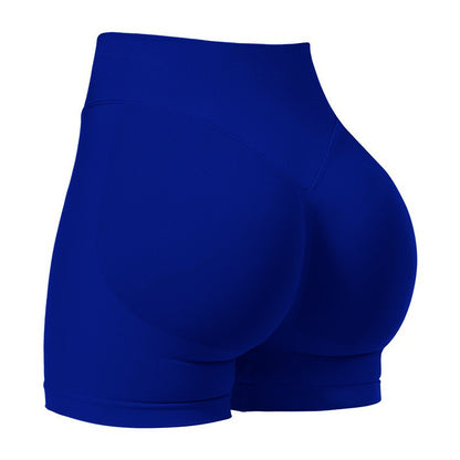 XXL Blue High-Elastic Hip Yoga Shorts - Seamless Mid-Intensity Pilates Workout Shorts