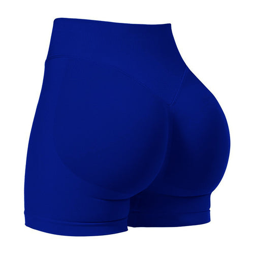 XXL Blue High-Elastic Hip Yoga Shorts - Seamless Mid-Intensity Pilates Workout Shorts