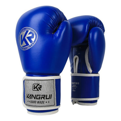 Blue And Silver Durable 10oz PU Leather Boxing Gloves - Padded & Ventilated for Training