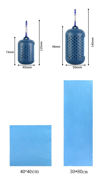 Dark Blue Quick Dry Cooling Towel Set (2 Pack) - Microfiber Sport Towels with Silicone Cases & Carabiners