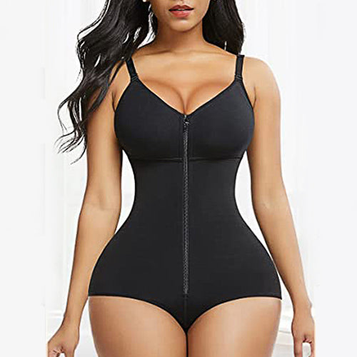 5XL Black Women's Seamless Body-Shaping Onesie with Zipper - Abdomen Slimming and Hip Lifting