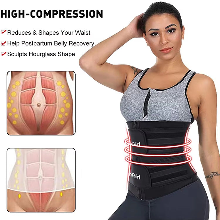 Size S Black Womens Sweat-Enhancing Waist Trainer Belt - Dual Strap Zipper Tummy Control Cincher for Workout & Postpartum Shaping