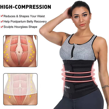 Size L Black Womens Sweat-Enhancing Waist Trainer Belt - Dual Strap Zipper Tummy Control Cincher for Workout & Postpartum Shaping