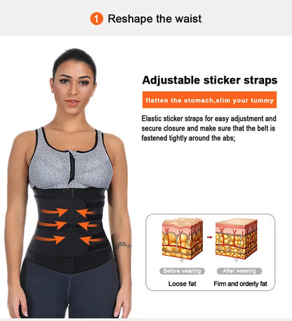 Size XL Black Womens Sweat-Enhancing Waist Trainer Belt - Dual Strap Zipper Tummy Control Cincher for Workout & Postpartum Shaping