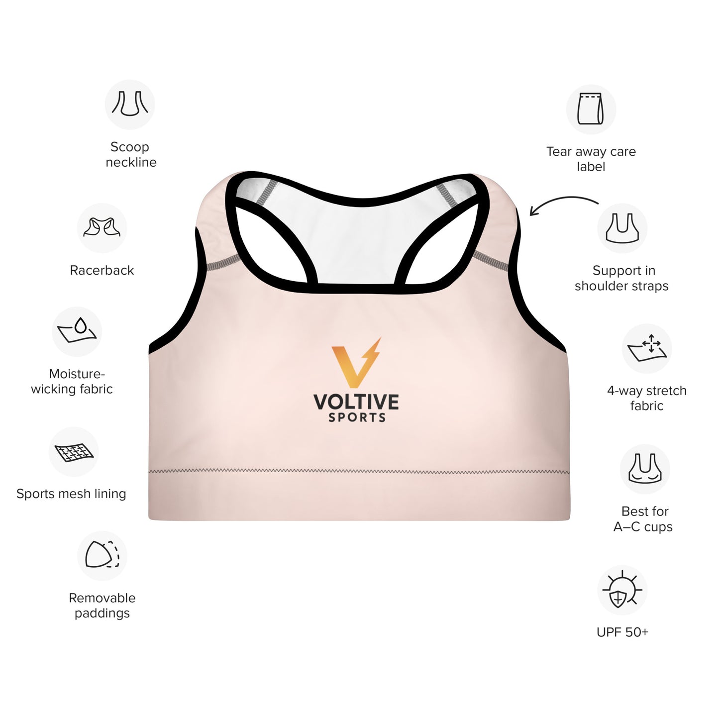Voltive Sports Padded Performance Bra - Wisp Pink