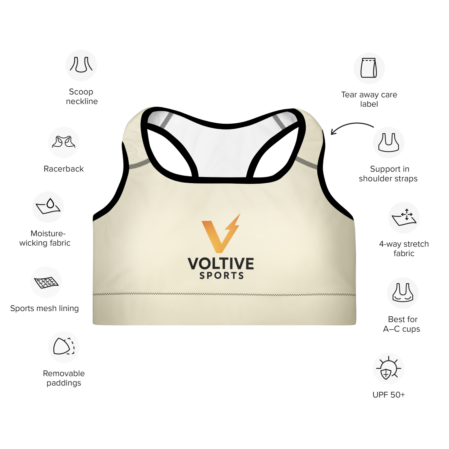 Voltive Sports Padded Performance Bra - Apricot White