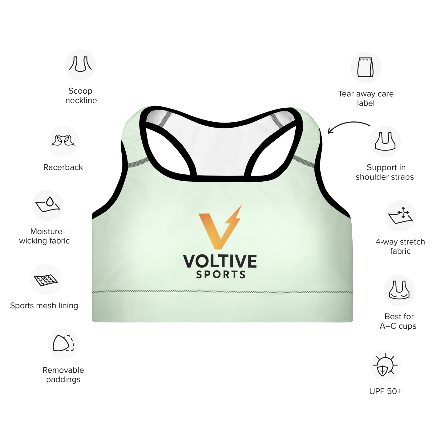 Voltive Sports Padded Performance Bra - Honeydew