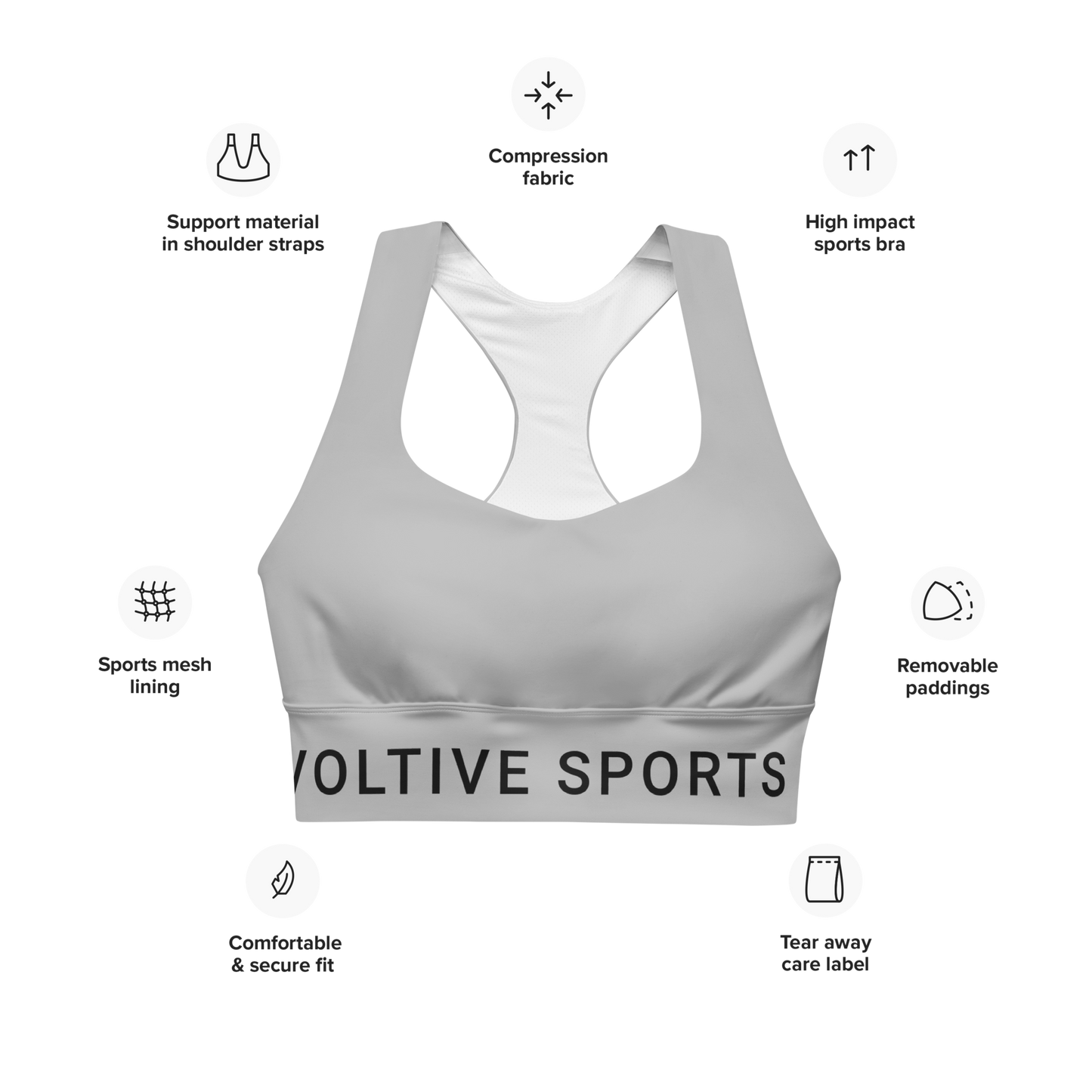 Voltive Recycled Longline Sports Bra - Silver