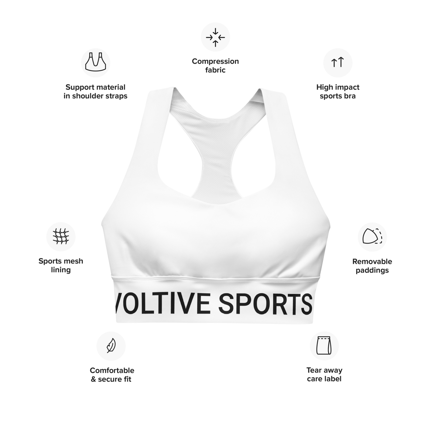 Voltive Recycled Longline Sports Bra - White