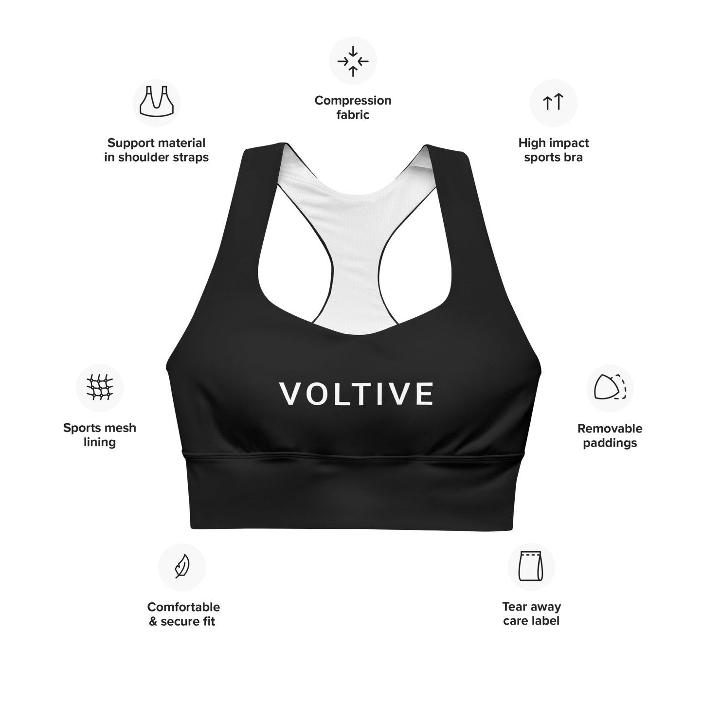 Voltive Recycled Longline Sports Bra - Black
